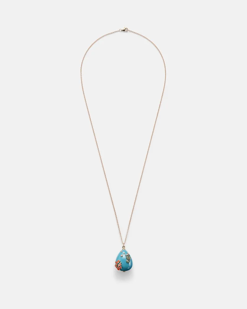 Yvonne Léon Yvonne Léon Halskette Pendentif L'océan aus 9kt Gelbgold mit Türkis, Diamanten und Edelsteinen Gold