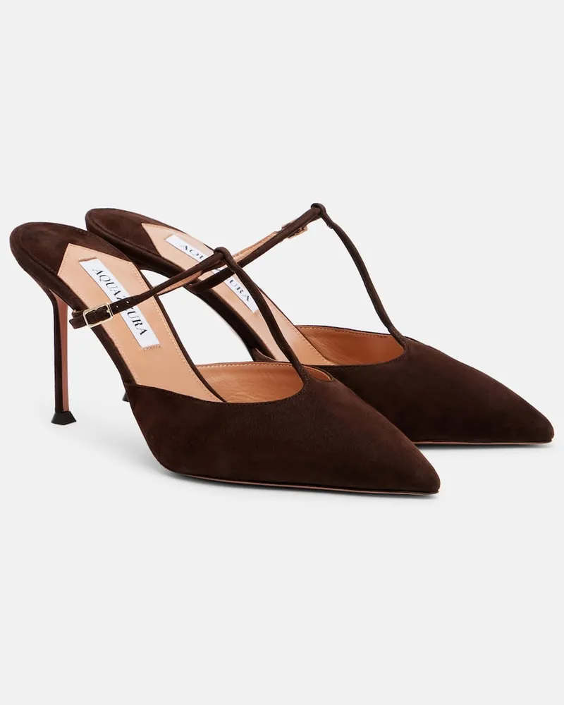 Aquazzura Mules Sorbonne 85 aus Veloursleder Braun