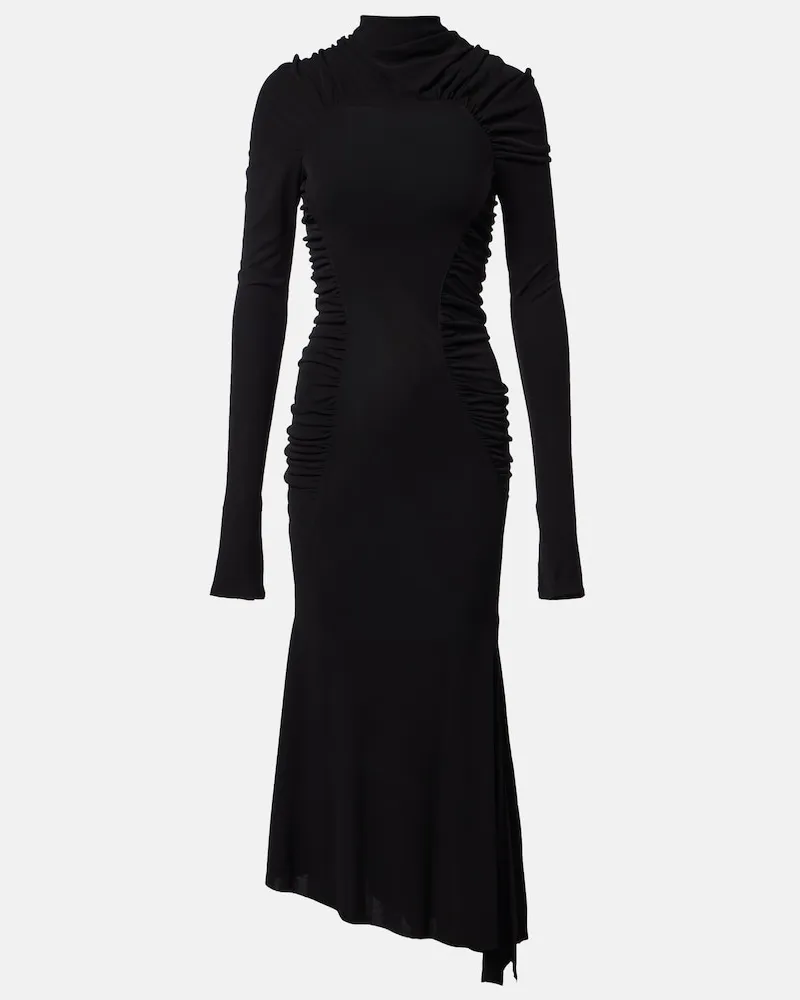 Victoria Beckham Gerafftes Midikleid aus Jersey Schwarz