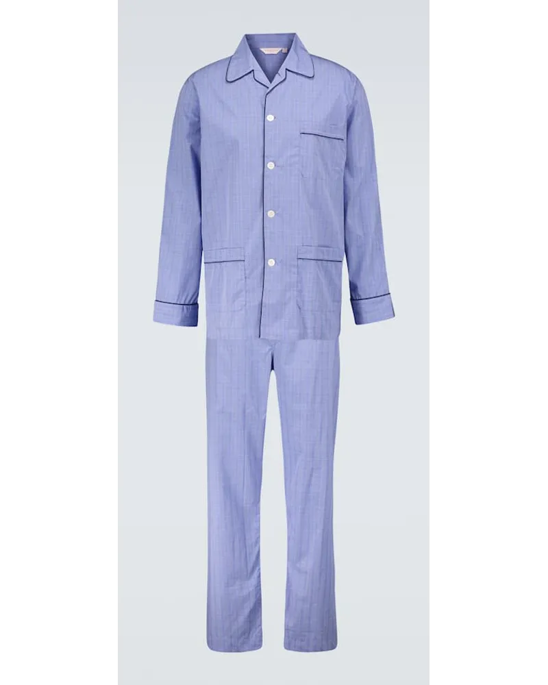 Derek Rose Pyjama Felsted 3 aus Baumwolle Blau