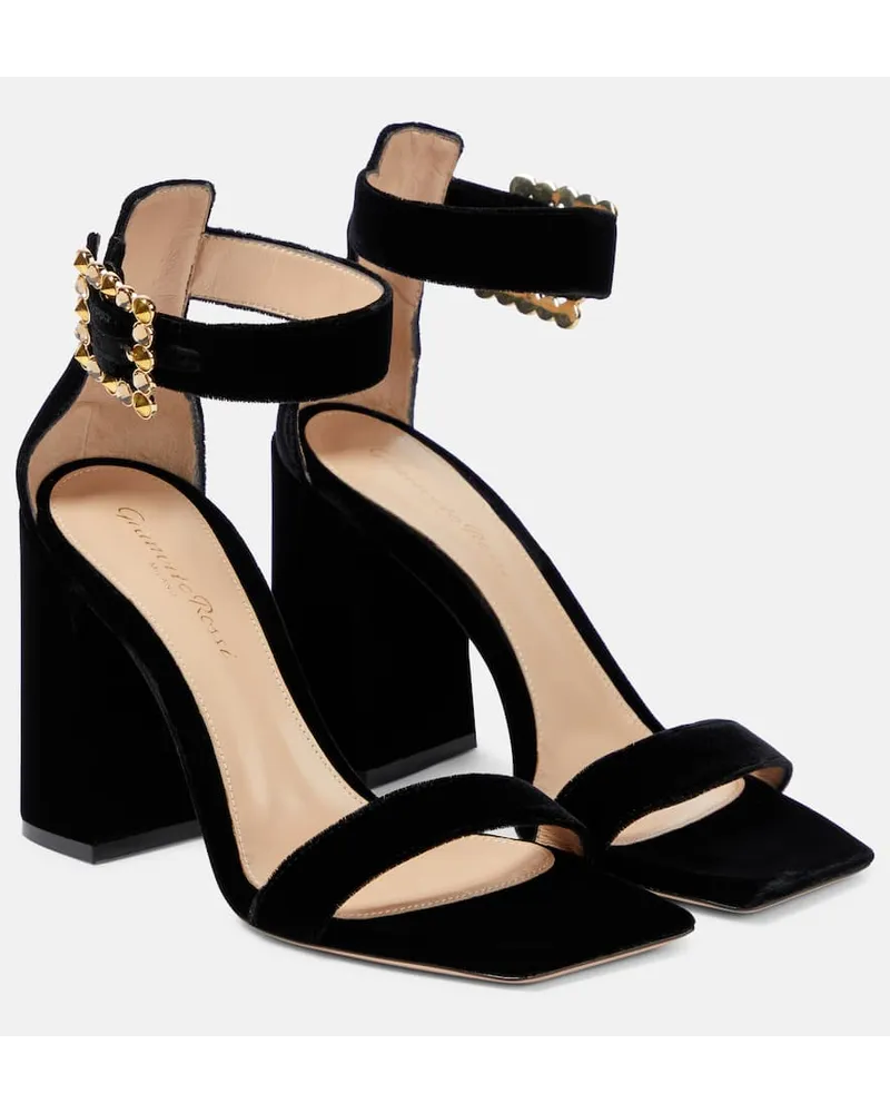 Gianvito Rossi Verzierte Sandalen Wondy aus Samt Schwarz