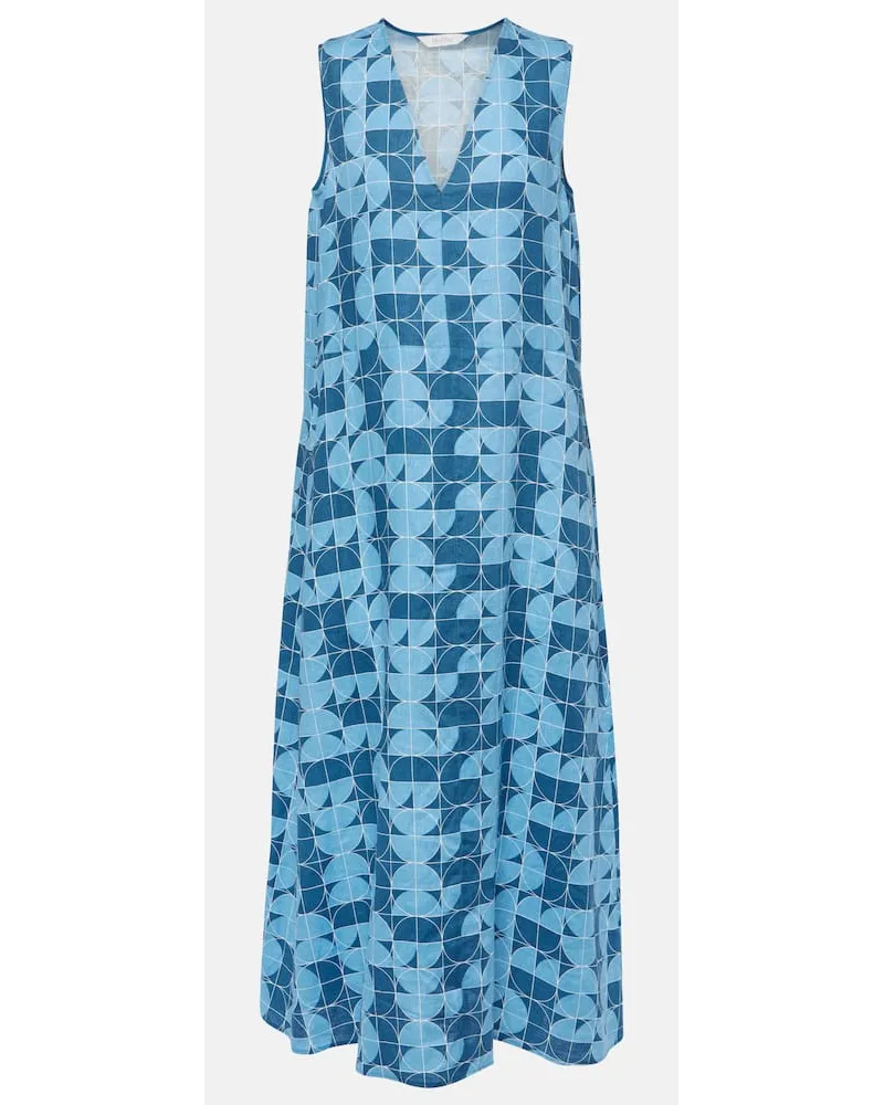 Max Mara Bedrucktes Midikleid Urlo aus Leinen Blau