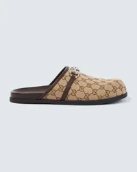 Gucci Slippers Horsebit GG aus Canvas Beige