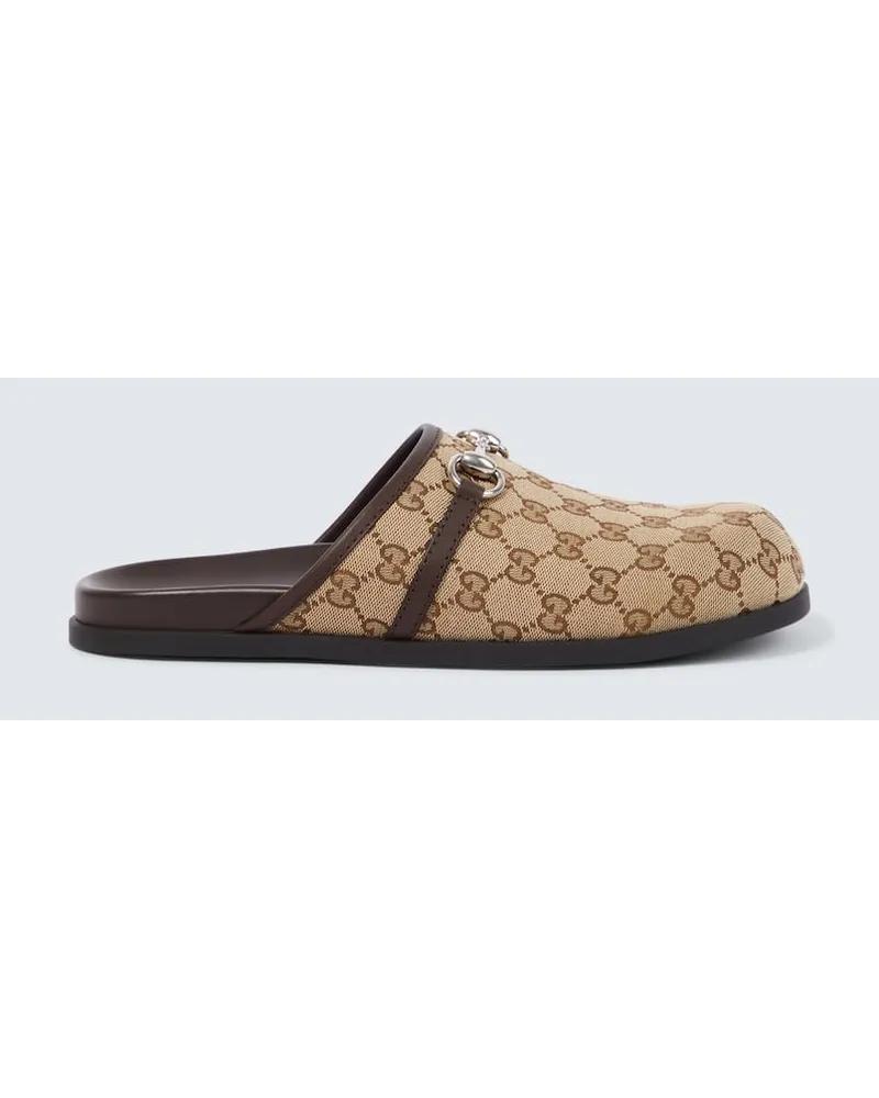 Gucci Slippers Horsebit GG aus Canvas Beige