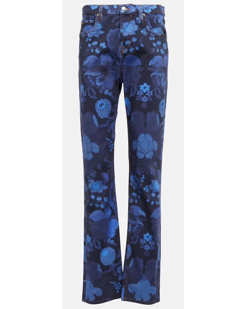 Etro Bedruckte High-Rise Straight Jeans Blau