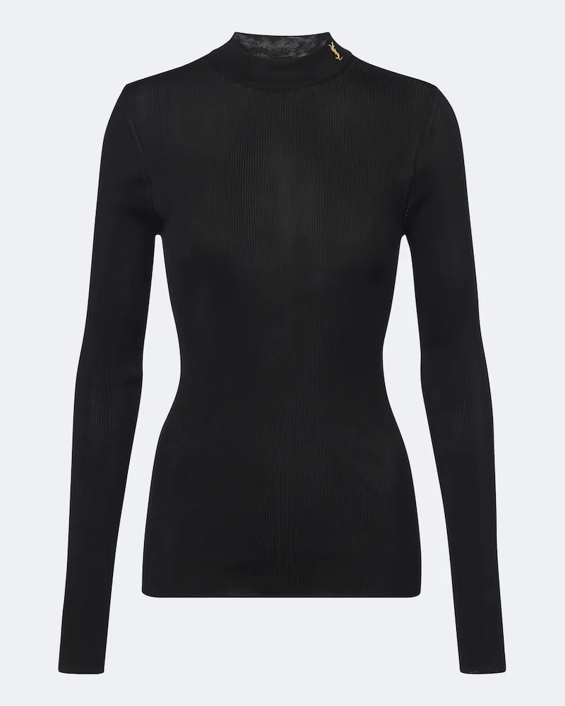 Saint Laurent Top Cassandre aus Seide Schwarz