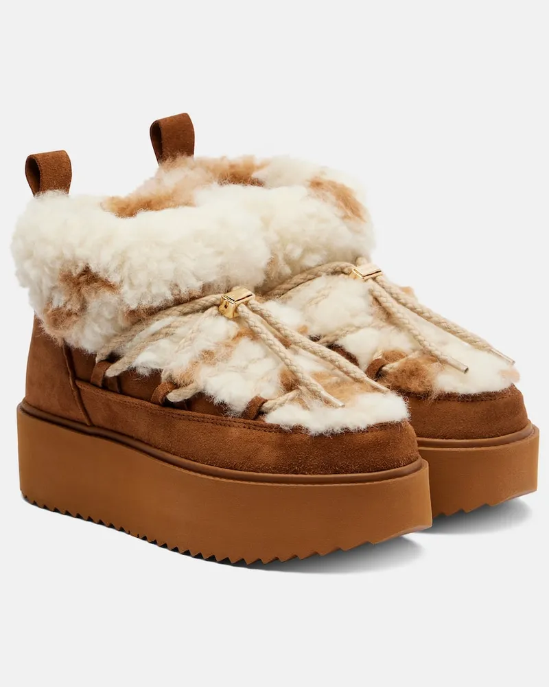 INUIKII Schneestiefel Teddy Platform aus Veloursleder Braun