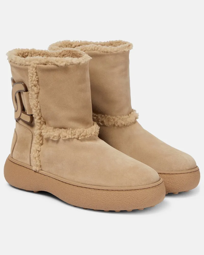 TOD'S Ankle Boots Kate aus Veloursleder mit Shearling Beige