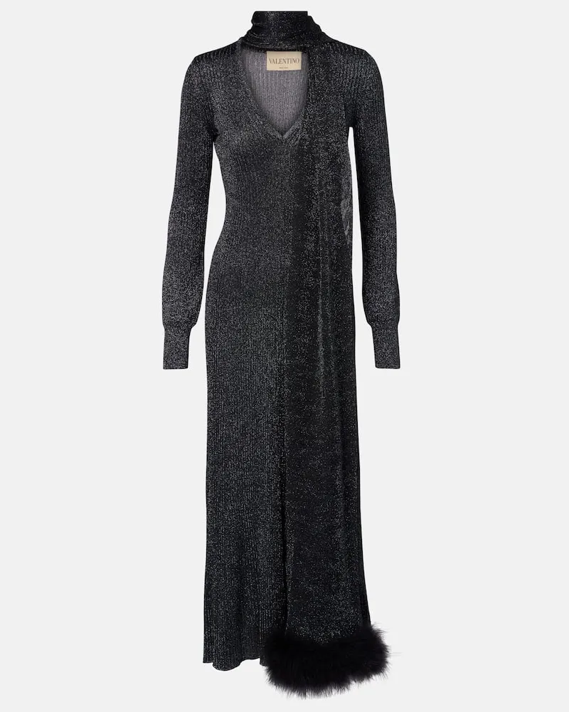 Valentino Garavani Maxikleid mit Federn Schwarz