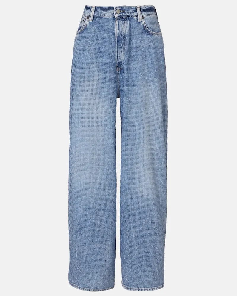 Acne Studios High-Rise Wide-Leg Jeans mit Kristallen Blau