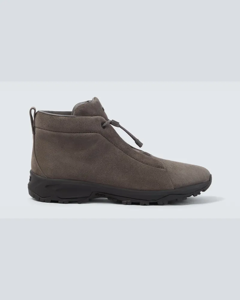 Ermenegildo Zegna Ankle Boots Triple Stitch Vetta aus Veloursleder Grau