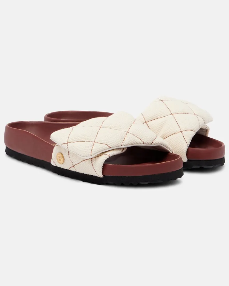 Birkenstock Pantoletten Sylt aus Canvas mit Leder Weiß