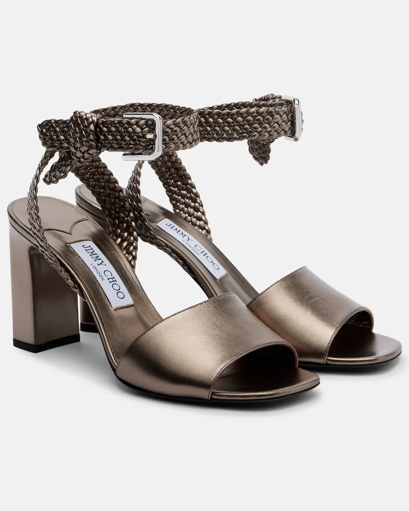 Jimmy Choo Sandalen Rori aus Metallic-Leder Silber