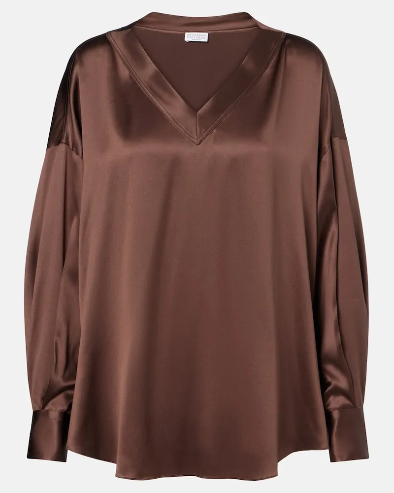 Brunello Cucinelli Bluse aus Seidensatin Braun