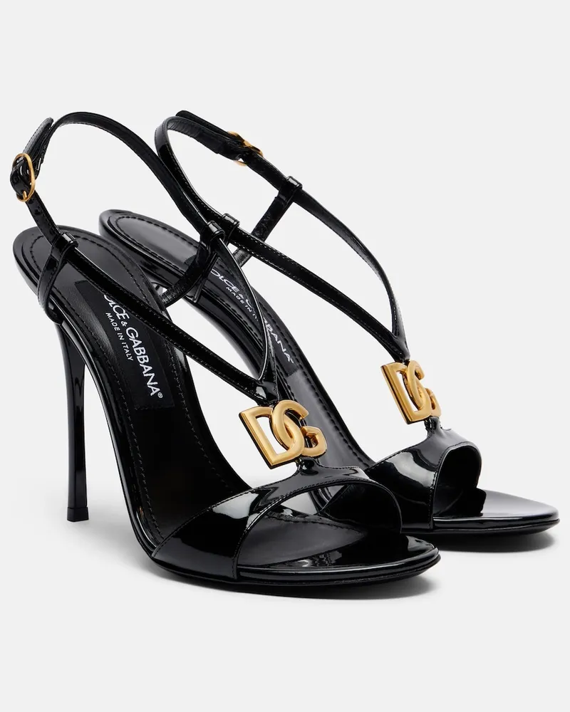Dolce & Gabbana Slingback-Sandalen DG aus Lackleder Schwarz