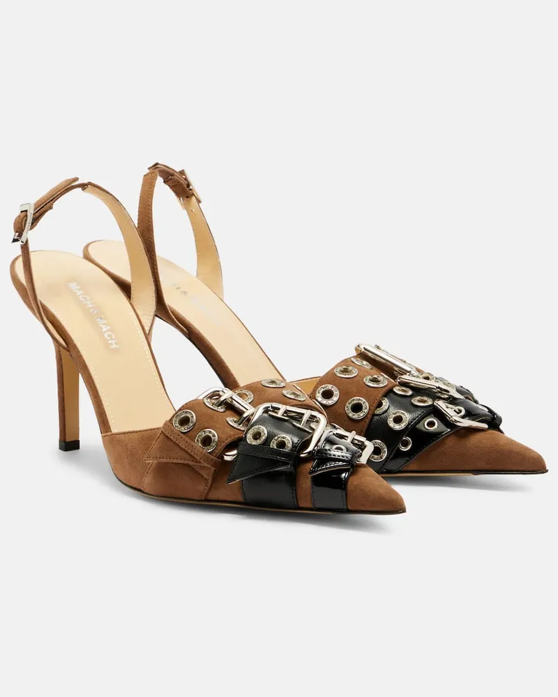 Mach & Mach Slingback-Pumps Buckle 95 aus Veloursleder Braun