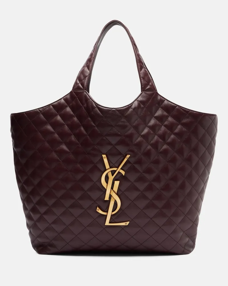 Saint Laurent Shopper Icare Maxi aus Leder Burgunderrot