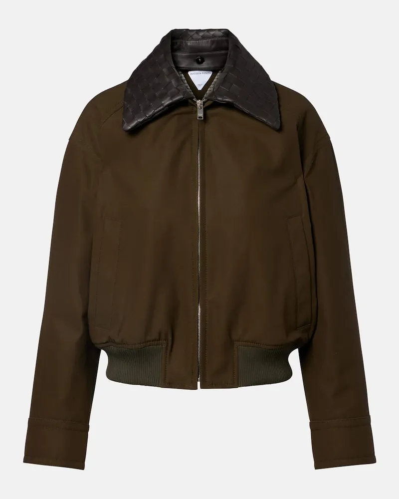 Bottega Veneta Blouson aus Baumwoll-Twill mit Lederbesatz Grün