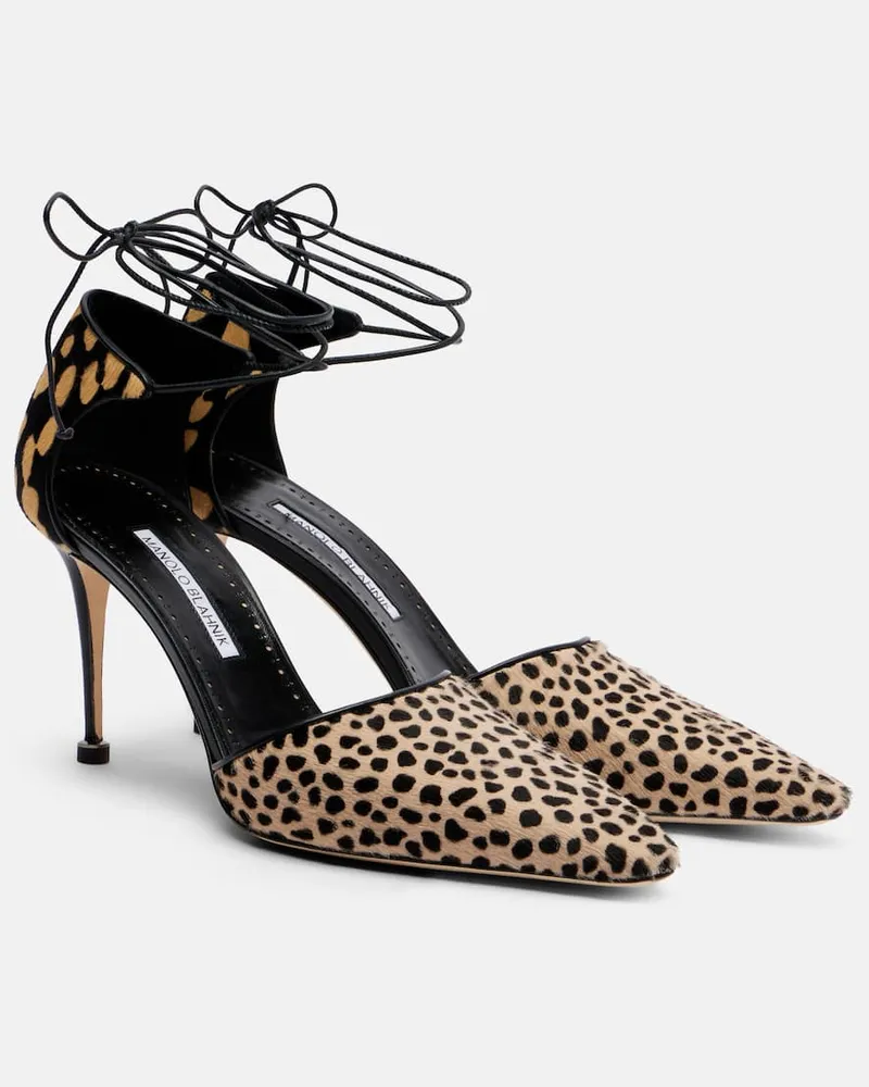 Manolo Blahnik Bedruckte Pumps Gambis aus Kalbshaar Schwarz