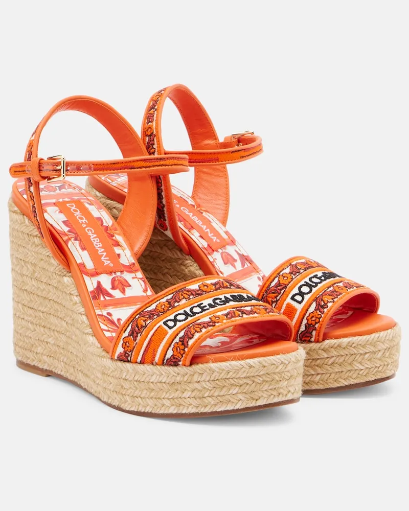 Dolce & Gabbana Bestickte Espadrille-Wedges Orange