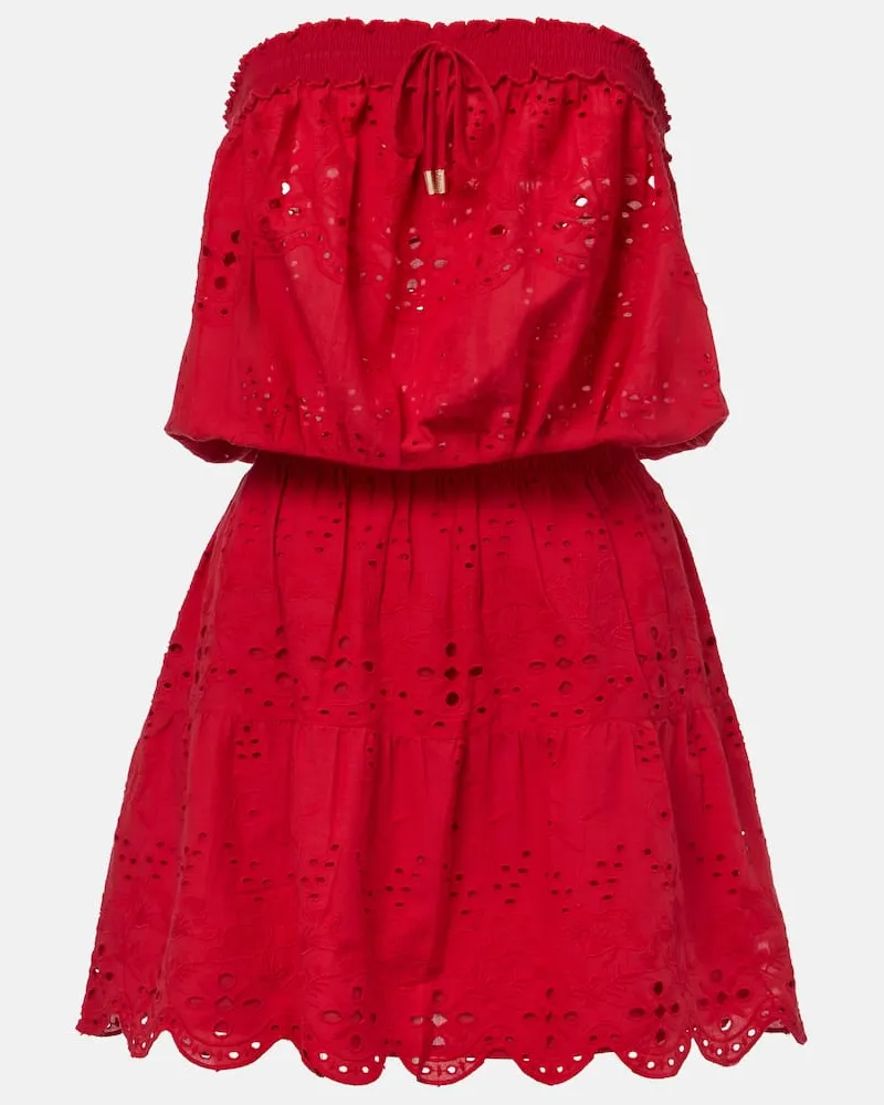 Melissa Odabash Besticktes Minikleid Collette aus Baumwolle Rot