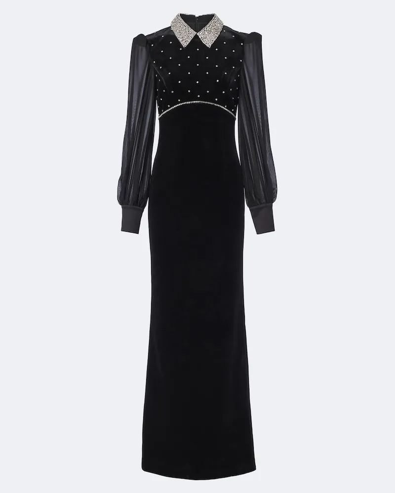 Rebecca Vallance Robe Ingred aus Samt mit Kristallen Schwarz