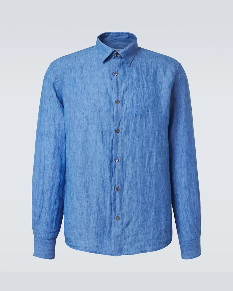 Sunspel Hemd aus Leinen Blau