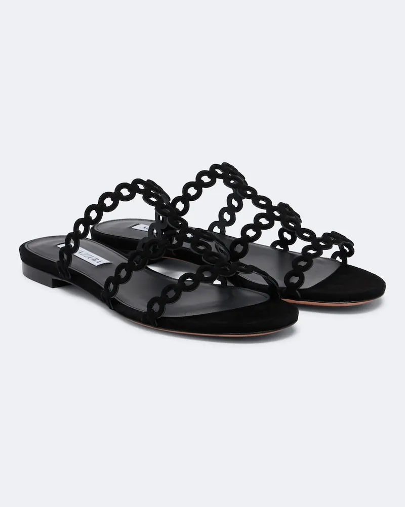 Aquazzura Sandalen Infinity Chain aus Veloursleder Schwarz