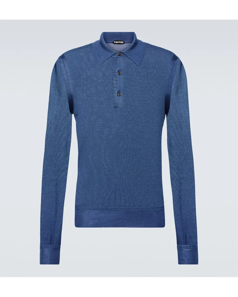 Tom Ford Polopullover aus Kaschmir und Seide Blau