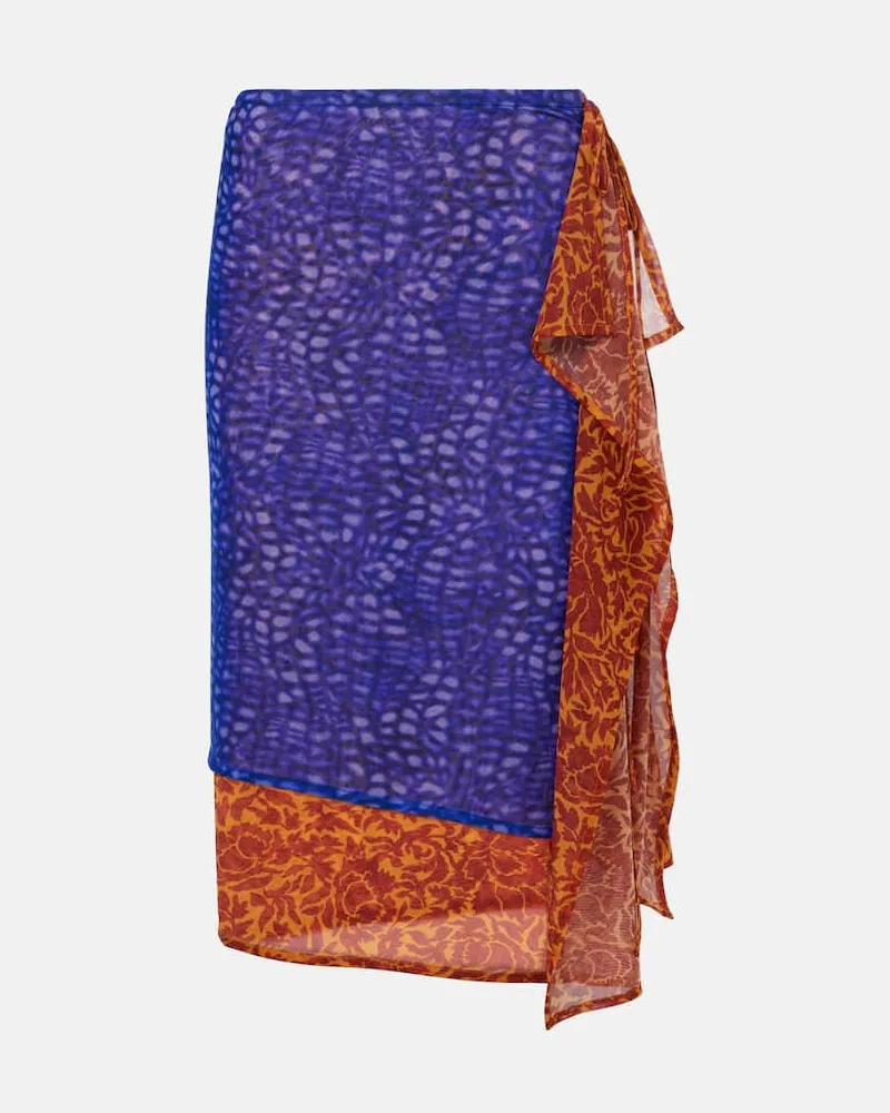 Dries van Noten Bedruckter Midirock aus Mesh Multicolor