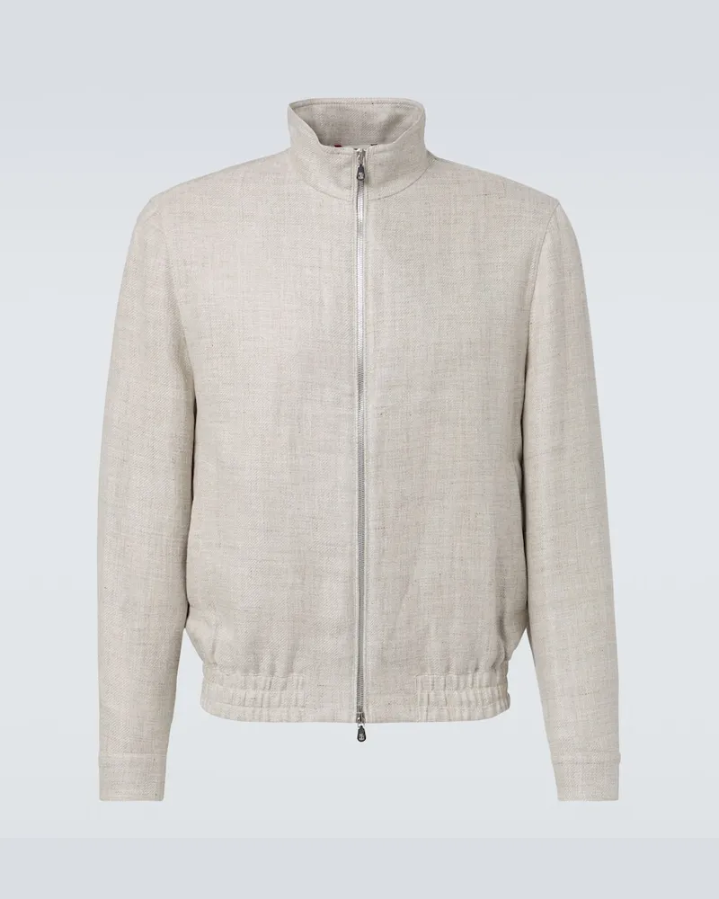 Brunello Cucinelli Bomberjacke aus Leinen, Wolle und Seide Beige