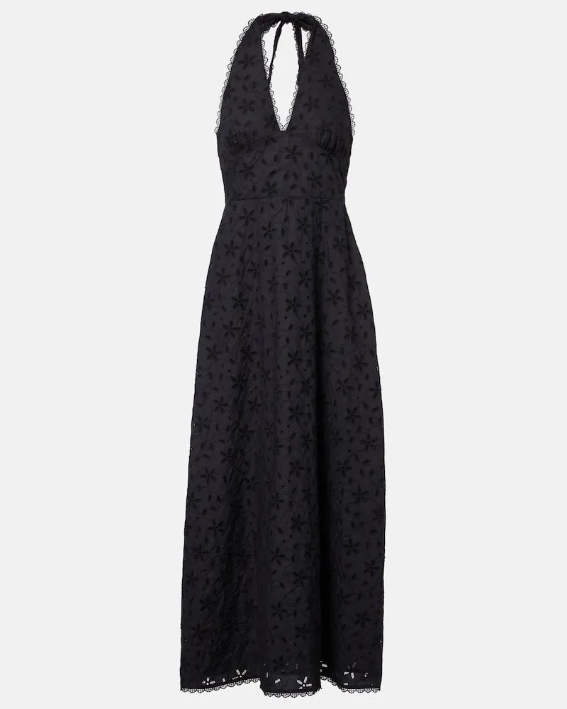 Posse Besticktes Midikleid Salma aus Baumwolle Schwarz
