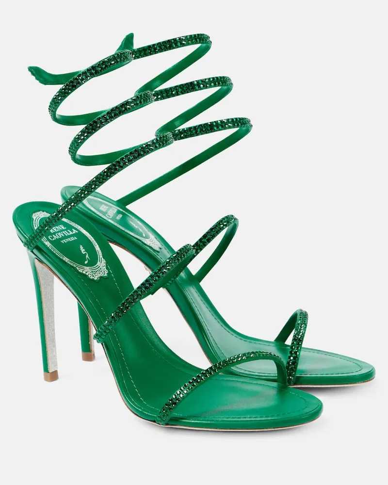 René Caovilla Sandalen Cleo 105 aus Satin mit Kristallen Grün