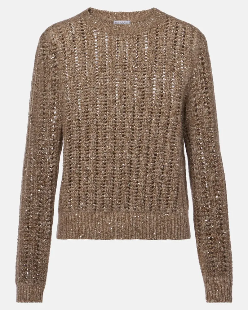 Brunello Cucinelli Pullover aus Strick mit Pailletten Braun