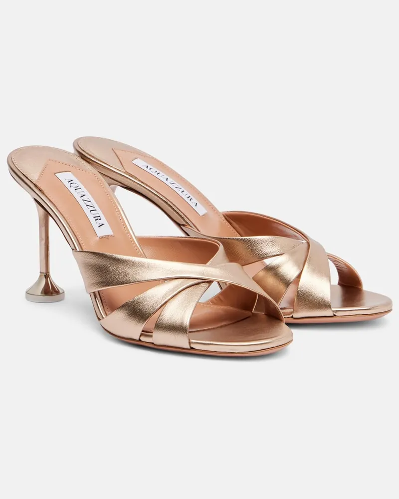 Aquazzura Pantoletten Kiss Me Quick aus Metallic-Leder Gold