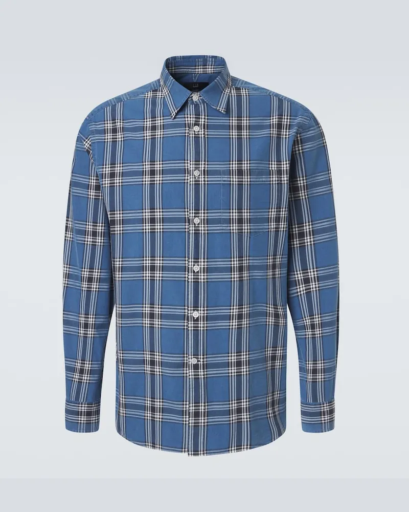 Dunhill Kariertes Hemd aus Baumwolle Blau