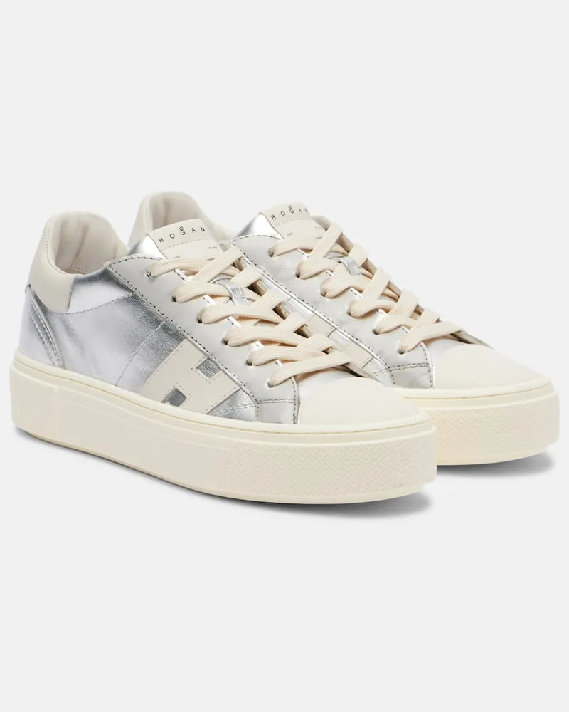 Hogan Plateau-Sneakers Crosswind aus Metallic-Leder Silber