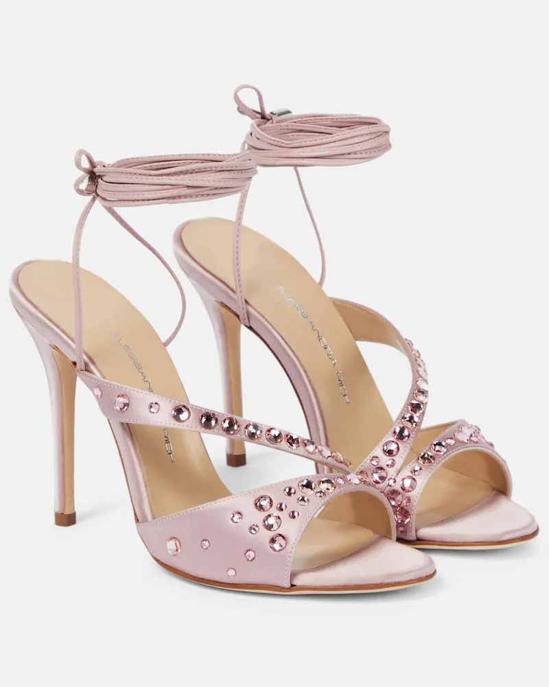 Alessandra Rich Verzierte Sandalen aus Satin Rosa