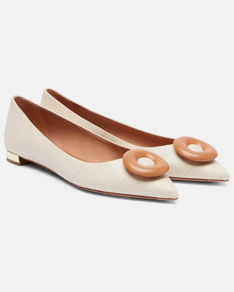 Aquazzura Ballerinas Hoop aus Canvas mit Leder Beige