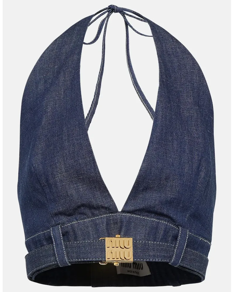 Miu Miu Verziertes Bralette aus Denim Blau