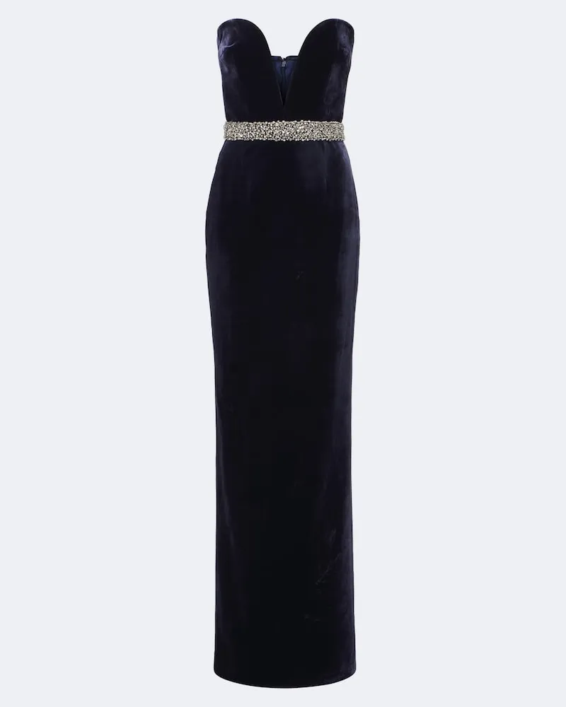 The New Arrivals Ilkyaz Ozel Verzierte Robe Sienna aus Samt Blau