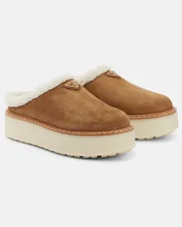 Prada Plateau-Slippers Evolve mit Shearling Braun