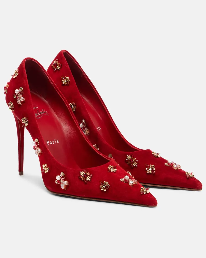 Christian Louboutin Verzierte Pumps Mix Kate 100 aus Veloursleder Rot
