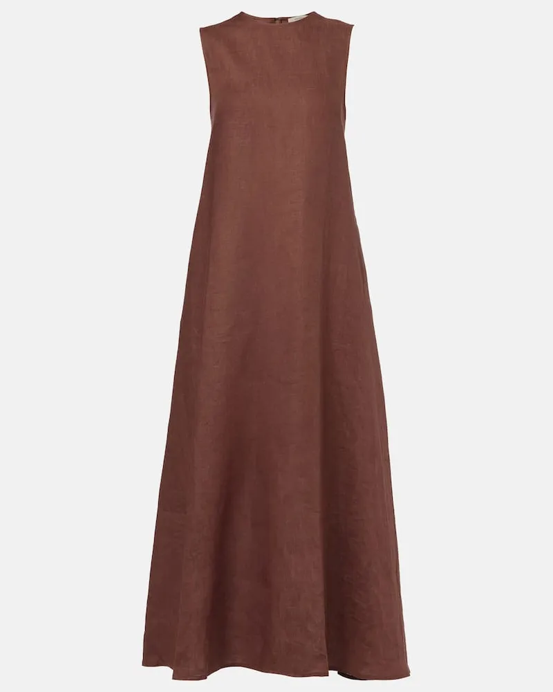 ASCENO Maxikleid Tallin aus Leinen Braun
