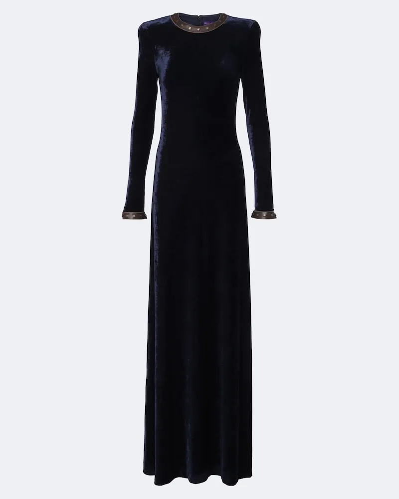 Ralph Lauren Robe Nancie aus Velours mit Leder Blau