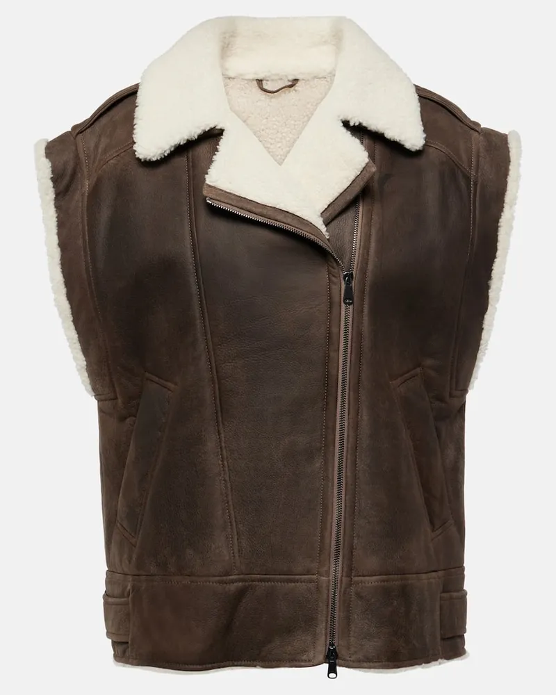 Brunello Cucinelli Weste aus Leder mit Shearling Neutral