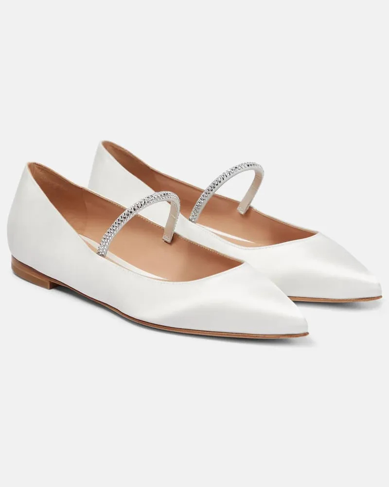 Gianvito Rossi Verzierte Ballerinas aus Satin Weiß