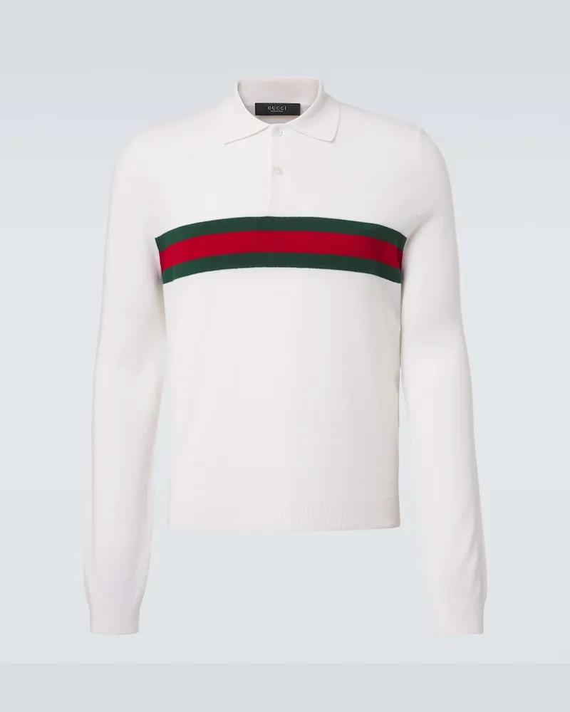 Gucci Poloshirt Web Stripe aus Kaschmir Weiß