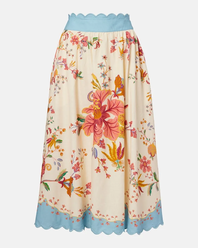 FARM Rio Midirock Floral Scarves aus einem Leinengemisch Beige