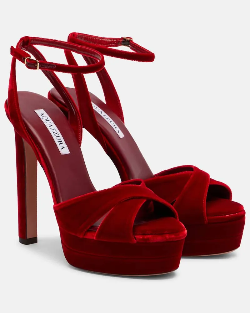 Aquazzura Plateausandalen Divine 130 aus Samt Rot
